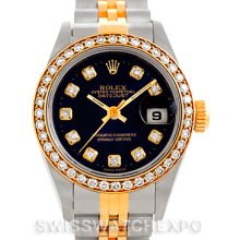 Rolex Datejus Ladies Steel 18k Yellow Gold Diamond Watch 69173