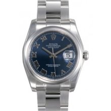 Rolex Datejust Blue Roman Dial Oyster Bracelet Mens Watch 116200BLRO