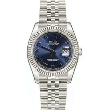 Rolex Datejust Blue Roman Dial Jubilee Bracelet Fluted Bezel Mens Watch 116234BLRJ