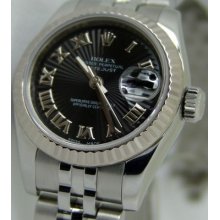 Rolex Ladies Datejust Black Roman Sunburst Dial 179174 Watch Chest 26mm