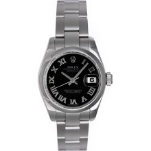 Rolex Ladies Datejust Watch Steel with Black Roman Dial 179160