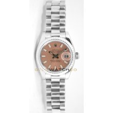 Rolex Ladys President New Style Heavy Band Model 179179 With A Salmon Stick Dial