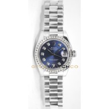 Rolex Ladys President New Style Heavy Band Model 179179 Custom Added Blue Diamond Dial & Diamond Bezel