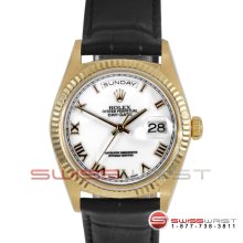 Rolex Mens 18K Yellow Gold Day Date President White Roman Dial