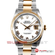 Rolex Men's Datejust Two Tone 16233 White Roman Dial - Fluted Bezel