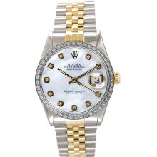 Rolex Men's Datejust Two Tone Custom Diamond Bezel & Mother of Pearl Diamond Dial