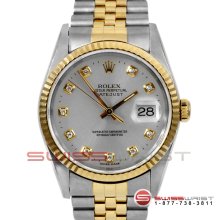 Rolex Mens Datejust Two Tone Silver Diamond Dial Jubilee All Original