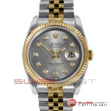 Rolex Men's New Style Datejust 2T 116233 Silver Diamond Dial Fluted