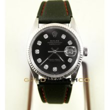 Rolex Men's Stainless Steel Datejust Model Custom Black Rubber Band Custom Added Black Diamond Dial