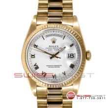 Rolex Men's Yellow Gold Day Date President White Roman Dial 18038