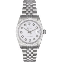 Rolex Midsize Datejust Men's Or Ladies Diamond Watch 68240 White Dial