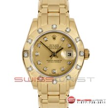 Rolex Pearlmaster Masterpiece Y Gold Champagne Dial 12 Diamond Bezel