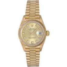 Rolex President Ladies 18k Yellow Gold Watch 69178 Custom Diamond Dial