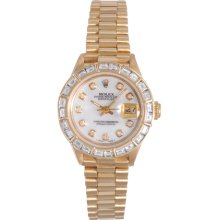 Rolex President Ladies Gold Watch 69178 Mother of Pearl Diamond Dial