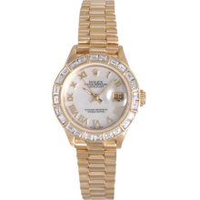 Rolex President Ladies Gold Watch with Baguette Diamonds 69178