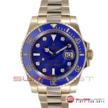 Rolex Submariner Yellow Gold Original Blue Diamond Dial - Ceramic