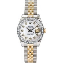 Rolex Women's Datejust Two Tone Custom Diamond Bezel & Mother of Pearl Diamond Dial