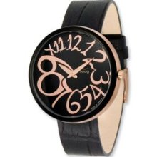 Rose Black-plated Round Black Dial Watch w (MC-01RG) Black Band