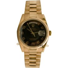 Rose Gold President Day Date 118235 gold Fluted bezel Black Arabic Dial