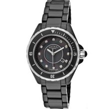 Rotary Catkill4 Women's Austrian White Crystal Black Mop Dial Black Ceramic