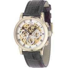 Rotary Gents Gold Plated Skeleton Leather Strap GS02375/01 Watch