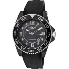 Rotary Men's Ceramique Austrian White Crystal Black Mop Dial Black Sil