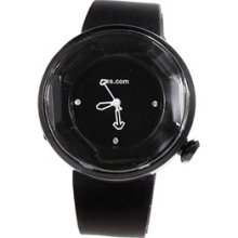 Round Case Women's Wrist Watch Three Rhinestones Hour Marks Rubber Ban