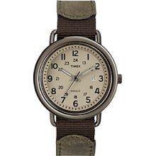 Round Gunmetal Grey Watch with Two-Tone Leather Strap