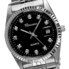 Rousseau Gents Riley Stainless Steel Bracelet Style Watch with Crystals - Silver - Metal