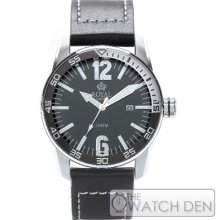 Royal London - Men's Black Leather Black Dial Watch - 41132-01