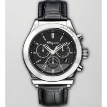Salvatore Ferragamo Croc-Embossed Chronograph Watch, Black