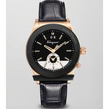 Salvatore Ferragamo Croc-Embossed Two-Tone Watch Black