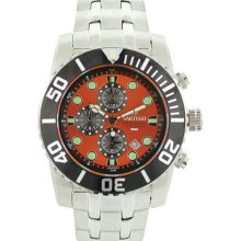 Sartego Men's Ocean Master Stainless Steel Chronograph Watch Orange Dial, Black Subdials, Black Bezel, Stainles - Sartego Watches