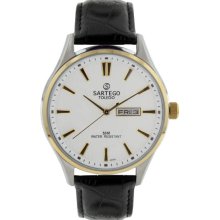 Sartego Men's Toledo Stainless Steel Case White Dial Leather Strap Day and Date SED154B