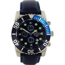 Sartego SPC71-L Ocean Master Diver Chronograph Black Dial Bezel Blue