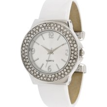 sears Ladies Dress Watch w/Round ST/Stone Case, Silver Dial and White Bangle Band