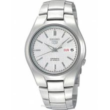 Seiko 5 Automatic Mens Watch White/Silver Textured Dial SNK601