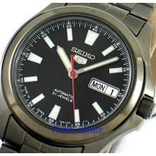 Seiko 5 Men Automatic Black Steel Black Dial Watch Snkl13j1 Made In Japan