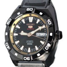 Seiko 5 Sports Automatic black Dial Black PVD Mens Watch SRP287