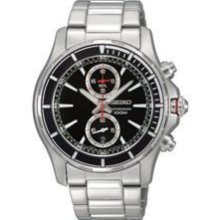 Seiko Chronograph 100m Stainless Steel Black Dial Mens Watch Snn243p1