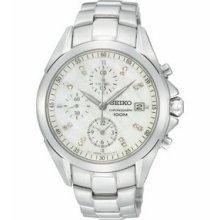 Seiko Chronograph 16 Diamond Watch W/ Mother Of Pearl Dial