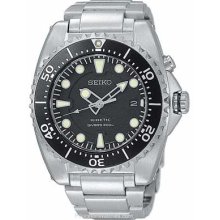 Seiko Kinetic 200 Meter Dive Watch Black Face Stainless SKA371