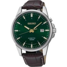 Seiko Kinetic Green Dial Leather Mens Watch SKA533