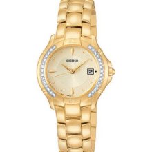 Seiko Ladies' Diamond Gold Tone Champagne Dial SXDB10