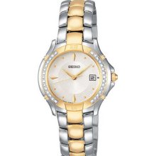 Seiko Ladies' Diamond Stainless & Gold Tone Silver White Dial SXDB06