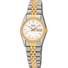 Seiko Ladies Dress Watch w Gold-Tone Accents and Round Dial