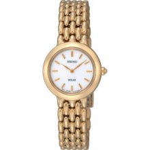 Seiko Ladies Gold Tone Dress White Dial Solar Quartz SUP022