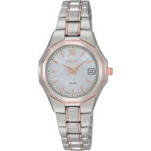 Seiko Ladies Rose Two Tone Stainless Steel Solar Mother of Pearl Dial SUT060