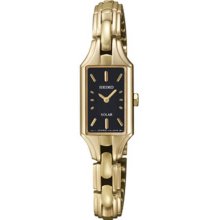 Seiko Ladies Solar Gold Tone Stainless Steel Rectangle Case and Bracelet Black Dial SUP166