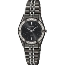 Seiko Ladies Solar Stainless Steel Case and Bracelet Black Tone Dial Crystals SUP203